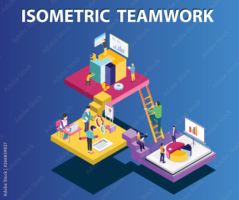 Isometric Artwork Concept of Teamwork