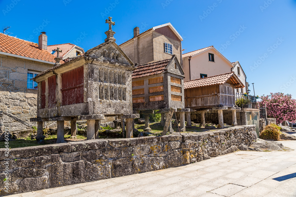 Ταπετσαρία Combarro, Spain. Picturesque traditional granaries of horreo