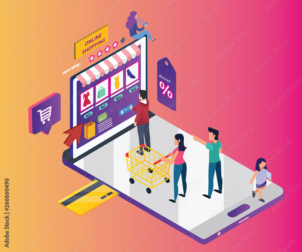 Isometric Artwork Concept of Online Shopping Isometric Artwork Concept of Online Shopping