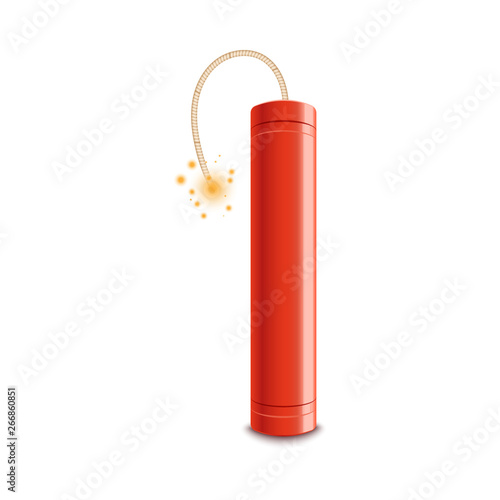 Red dynamite stick with lit fuse ready to explode