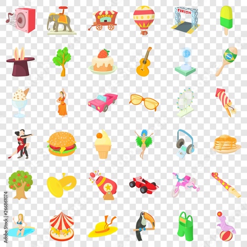 Fun amusement icons set. Cartoon style of 36 fun amusement vector icons for web for any design