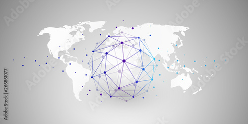 Cloud Computing and Networks Concept with Wireframe Globe - Abstract Global Digital Connections, Technology Background, Creative Design Element Template 