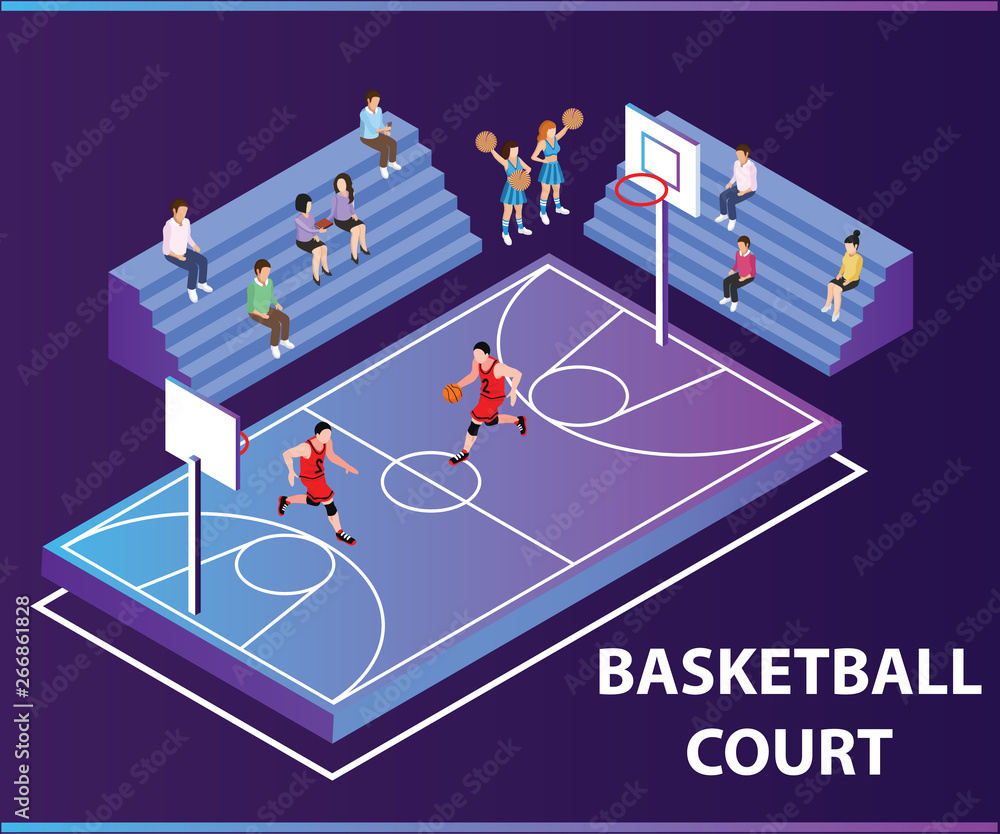Isometric Artwork Concept of Basket Ball Court