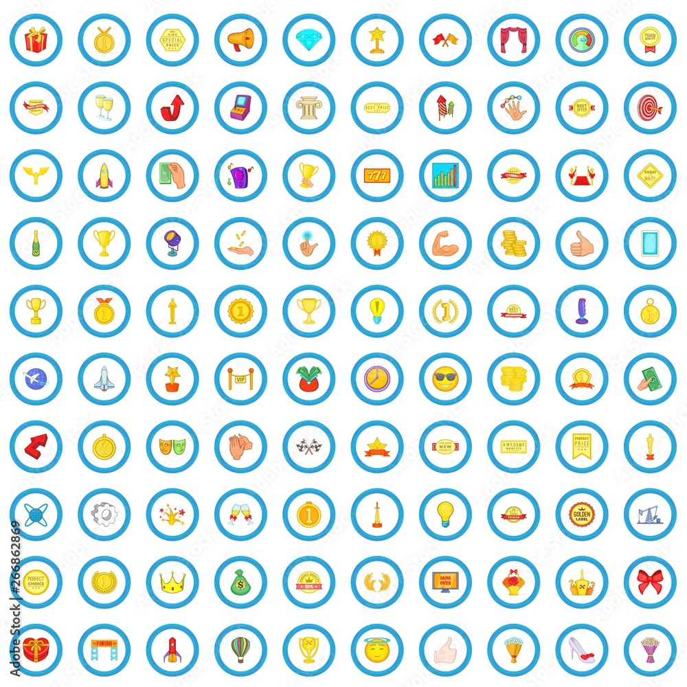 100 winning and success icons set in cartoon style for any design vector illustration 100 winning and success icons set in cartoon style for any design vector illustration