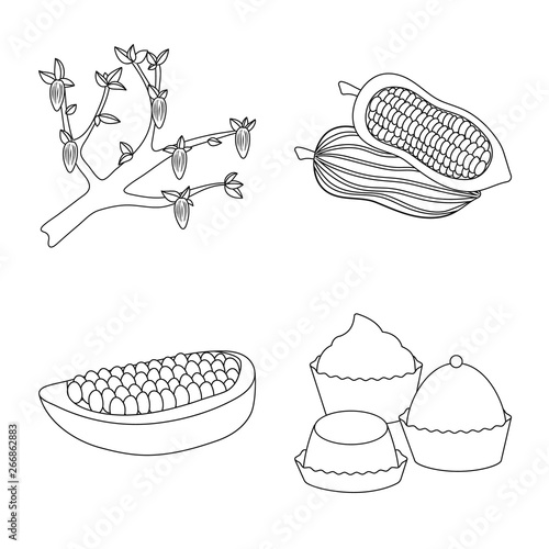 Vector illustration of cocoa and beans sign. Set of cocoa and sweetness stock symbol for web.