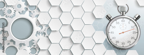 White Hexagon Structure Gears Stopwatch Header