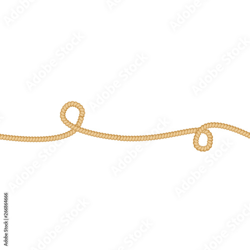 Marine rope or cord twisting natural vector illustration isolated on white.