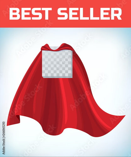 Red hero cape. Super cloak. Red satin fabric flying. Masquerade costume. Female super power. Equality woman. Woman power. Power concept. Leadership sign. Superhero symbol. Manager leader