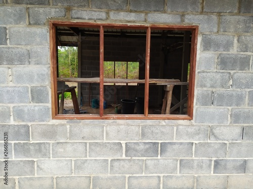 window frame for construction a house that has not been completed