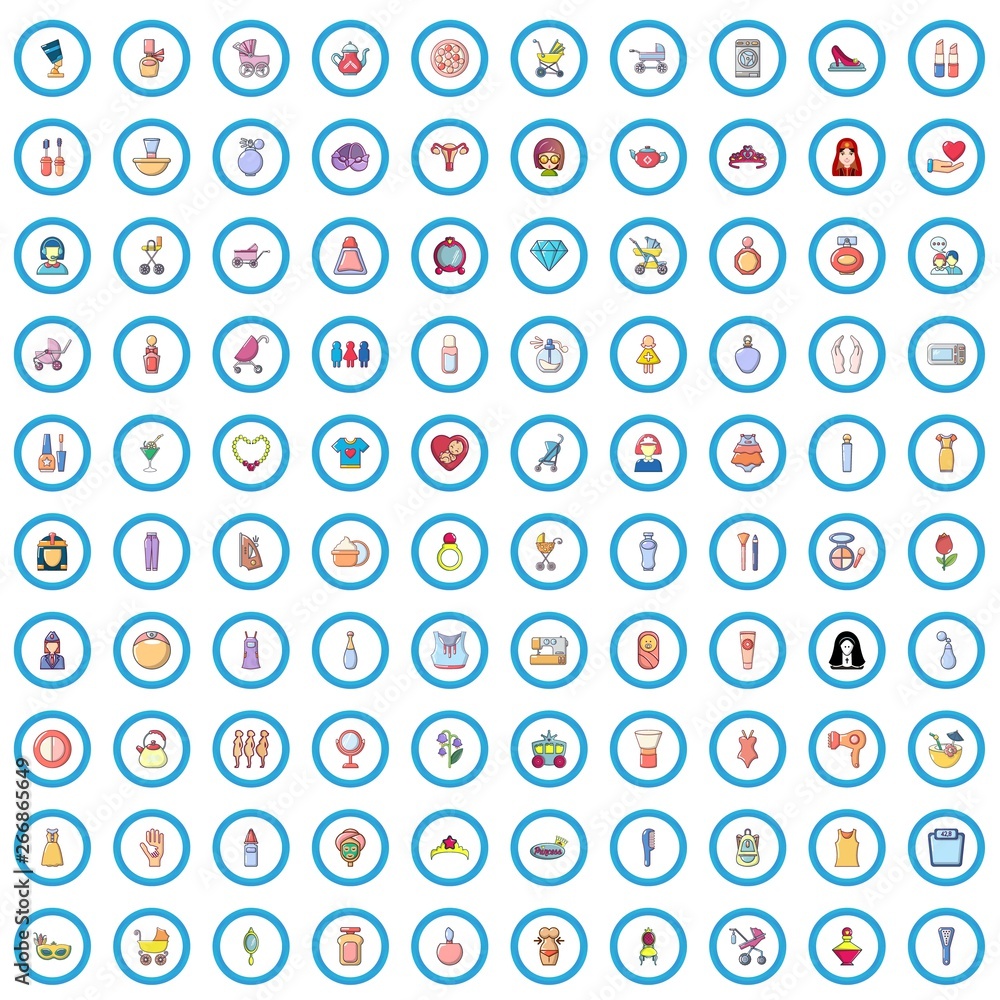 100 woman icons set. Cartoon illustration of 100 woman vector icons isolated on white background 100 woman icons set. Cartoon illustration of 100 woman vector icons isolated on white background