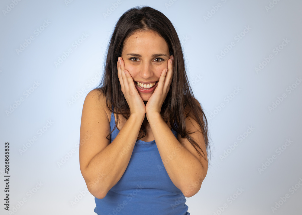 Young excited woman shocked and happy looking at unbelievable sales or surprise with overjoy Young excited woman shocked and happy looking at unbelievable sales or surprise with overjoy