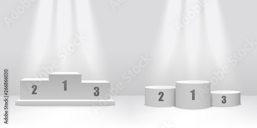 White podium stage design with platforms for competition winners