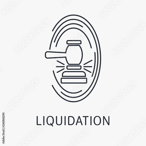 Legal decision, decree on the liquidation of the company, enterprise. Vector linear icon.