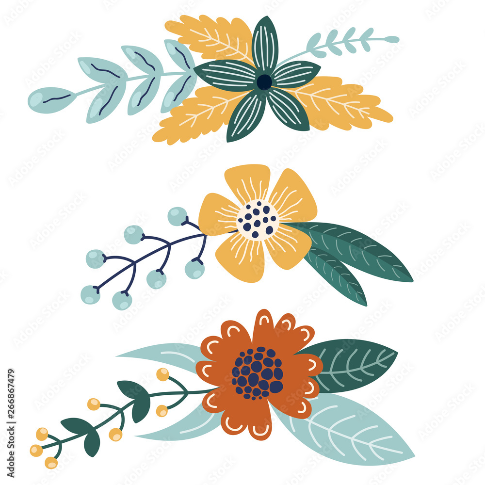 Set of bright bouquets for your design. Great for decoration of greeting card and invitations. Vector illustration