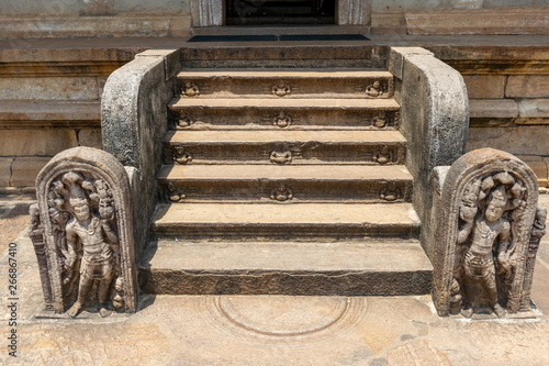 Staircase with Gaurd Stones in Isurumuniya Raja Maha Viharaya, Anuradhapura Sri Lanka photo