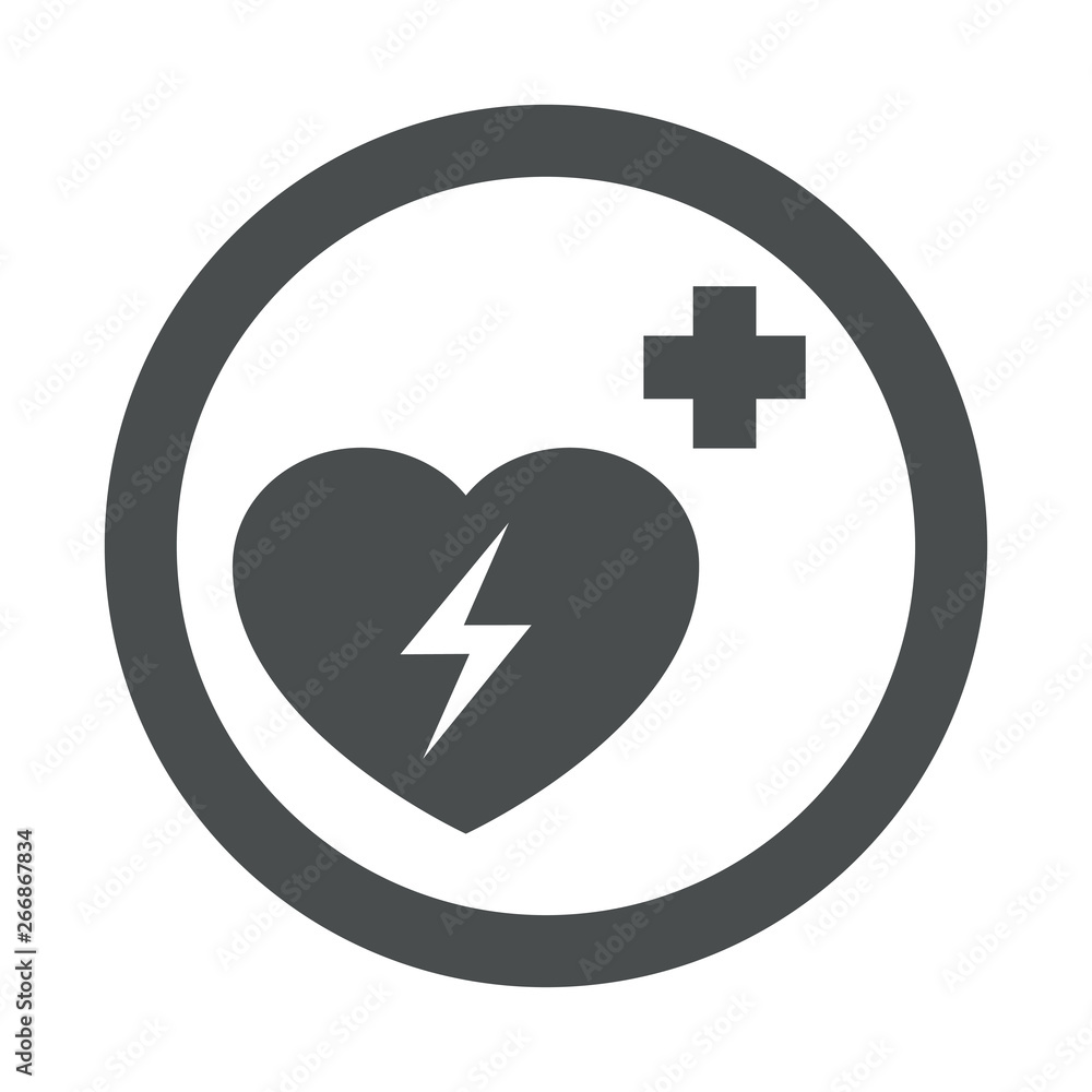 Icono plano símbolo desfibrilador en círculo color gris Icono plano símbolo desfibrilador en círculo color gris