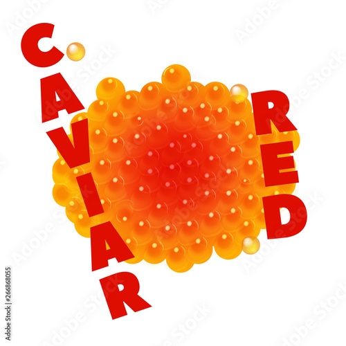 Red caviar with text isolated on white background. Vector illustration.