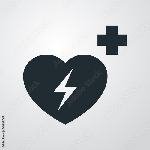 Icono plano símbolo desfibrilador en fondo gris