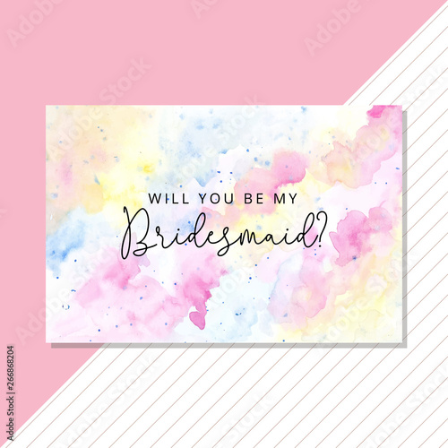 bridesmaid card with pastel watercolor texture background