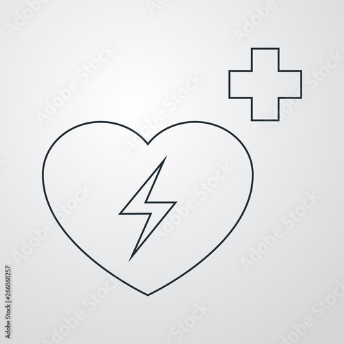 Icono plano lineal símbolo desfibrilador en fondo gris