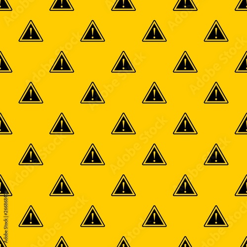 Hazard warning attention sign with exclamation mark pattern seamless vector repeat geometric yellow for any design