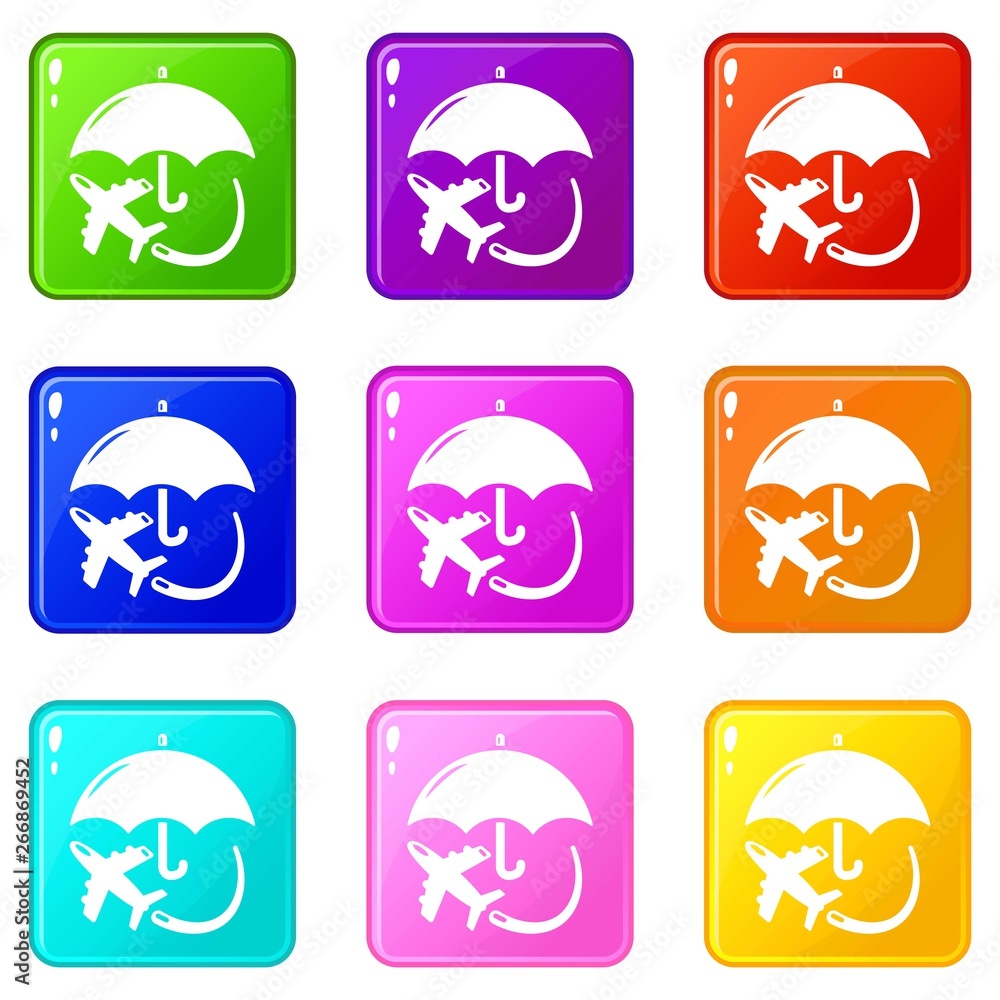 Obraz premium Insurance fly icons set 9 color collection isolated on white for any design