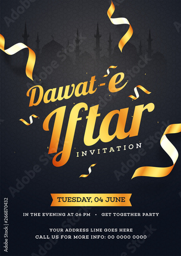 Dawat-E-Iftar Invitation card design with date, time and venue details.