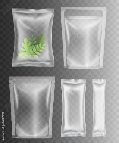 Transparent plastic packaging for food, spices, snacks, candy, other products