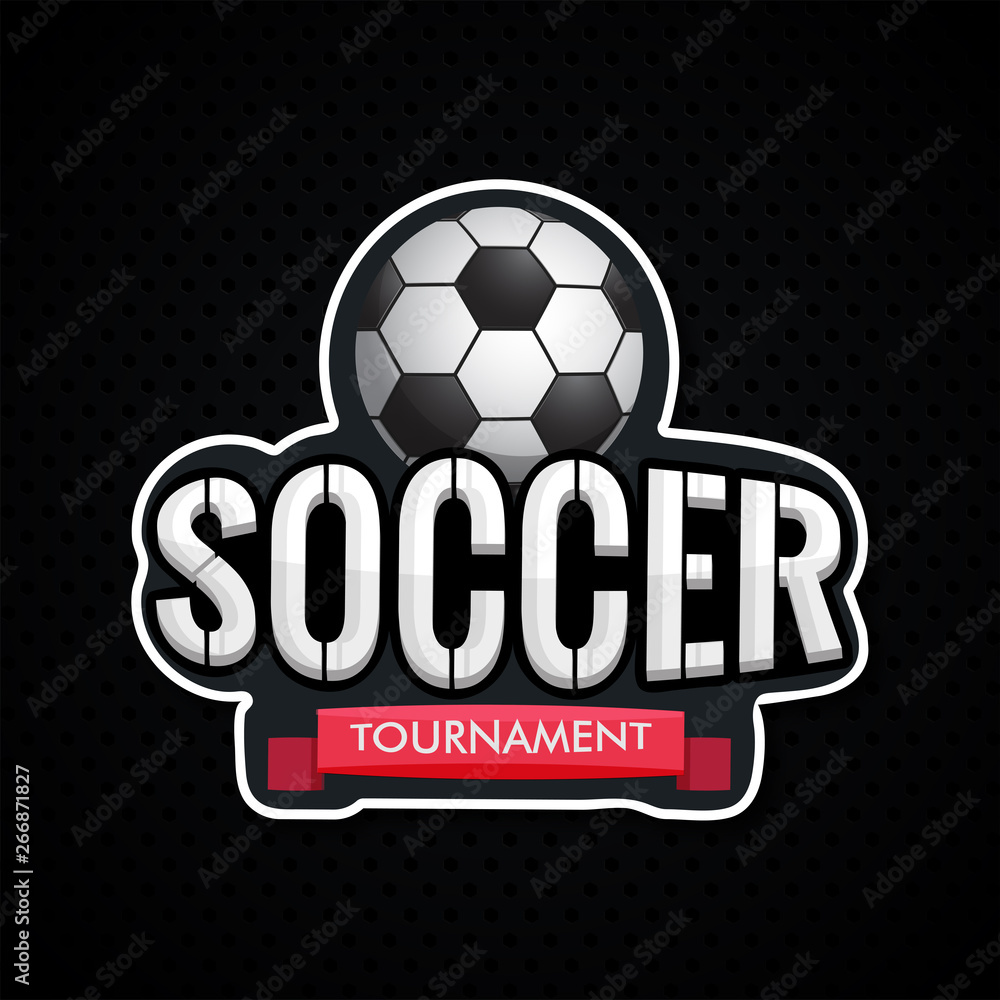 Sticker style text Soccer Tournament with soccer ball illustration on black background. Sticker style text Soccer Tournament with soccer ball illustration on black background.