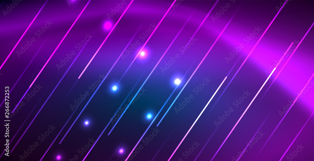 Neon glowing techno lines, blue hi-tech futuristic abstract background template with lights Neon glowing techno lines, blue hi-tech futuristic abstract background template with lights