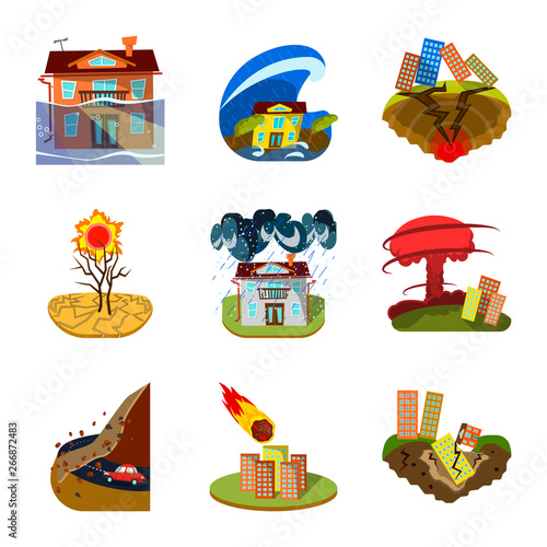 Vector illustration of cataclysm and disaster logo. Collection of cataclysm and apocalypse  stock vector illustration.