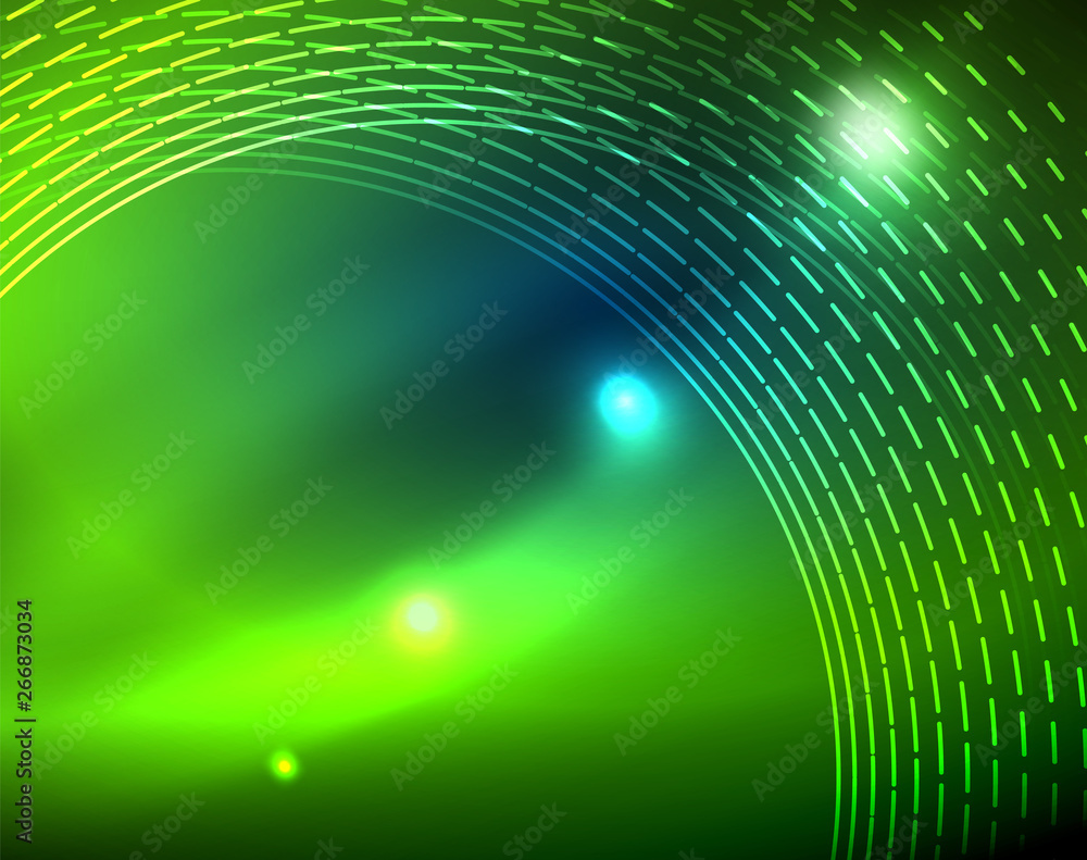 Obraz premium Blue neon circles, abstract circular lines. Glowing circle abstract pattern background