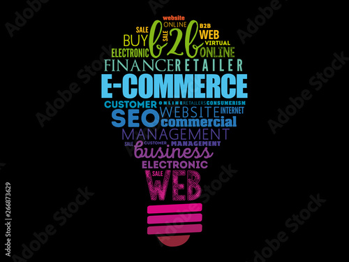 E-COMMERCE light bulb word cloud, business concept background