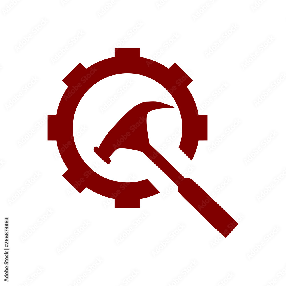 hammer with hand , hammer with gear , service tool , work tool icon hammer with hand , hammer with gear , service tool , work tool icon