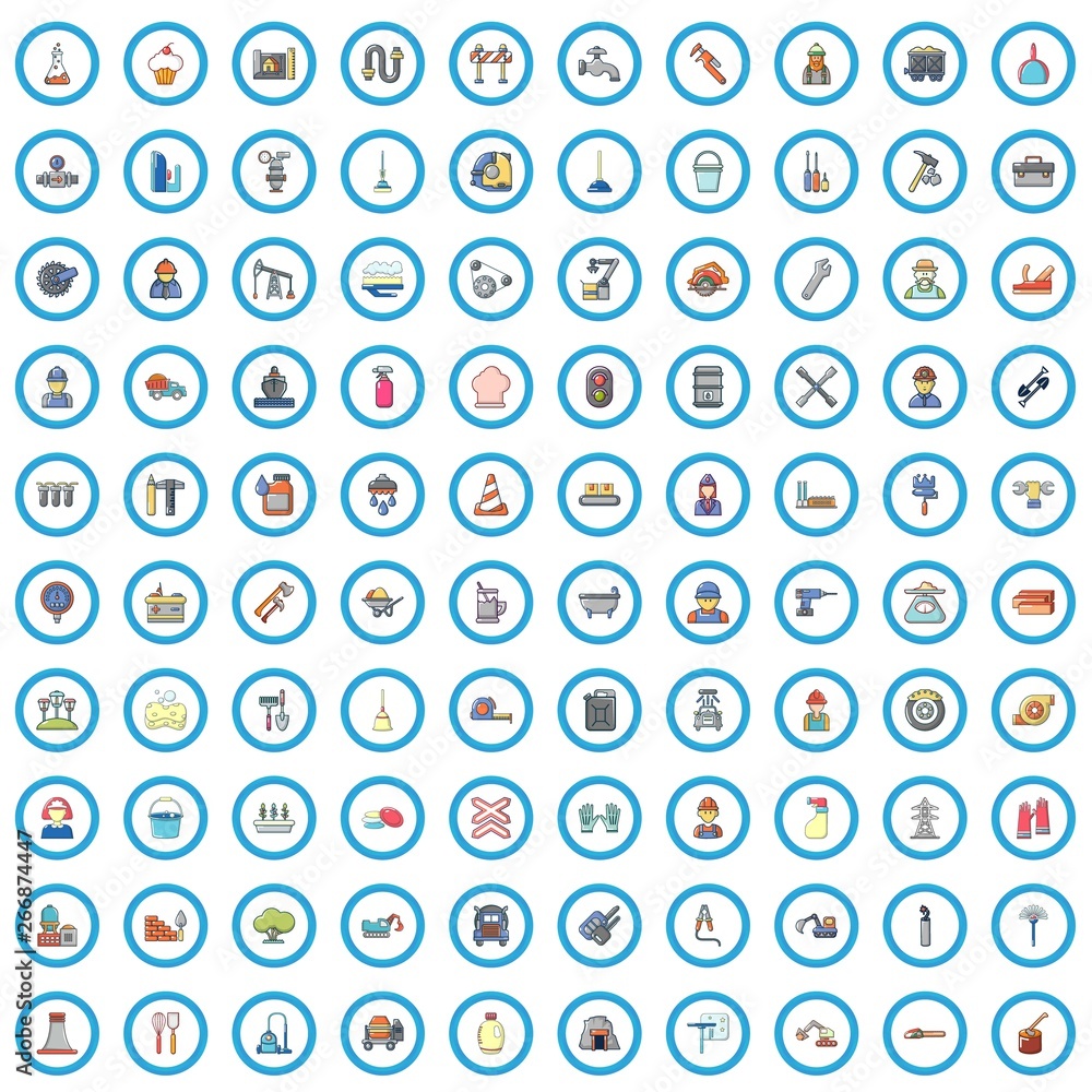 100 working professions icons set. Cartoon illustration of 100 working professions vector icons isolated on white background 100 working professions icons set. Cartoon illustration of 100 working professions vector icons isolated on white background
