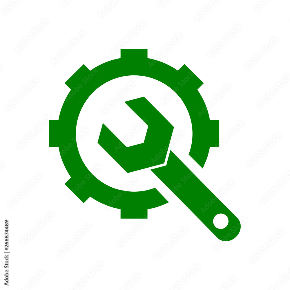 wrench with hand , wrench with gear, work tool green color icon wrench with hand , wrench with gear, work tool green color icon