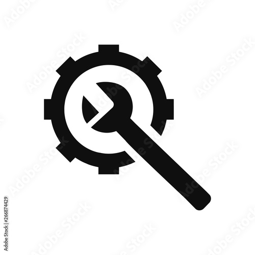 Fototapeta Naklejka Na Ścianę i Meble -  wrench with gear, wrench with hand , service tool , work  tool icon 