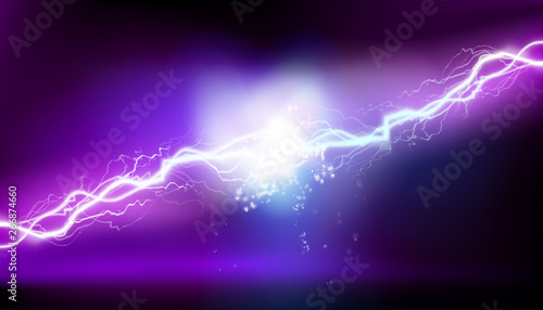 Heat lighting. Electrical energy. Purple background. Vector illustration.