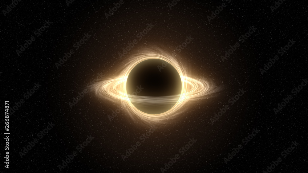 supermassive black hole in outer space, computer graphic simulation of black hole - obrazy, fototapety, plakaty 