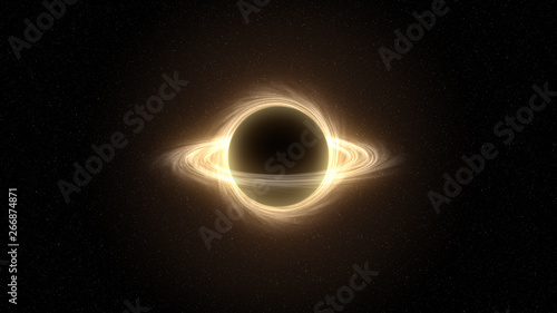 supermassive black hole in outer space, computer graphic simulation of black hole photo