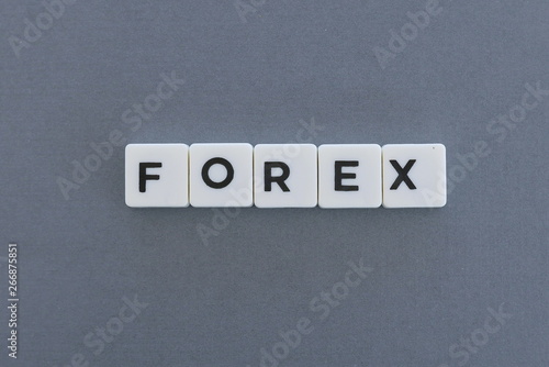 Forex word made of square letter word on grey background.
