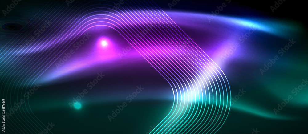 Dark background with neon glowing elements, shiny motion concept Dark background with neon glowing elements, shiny motion concept