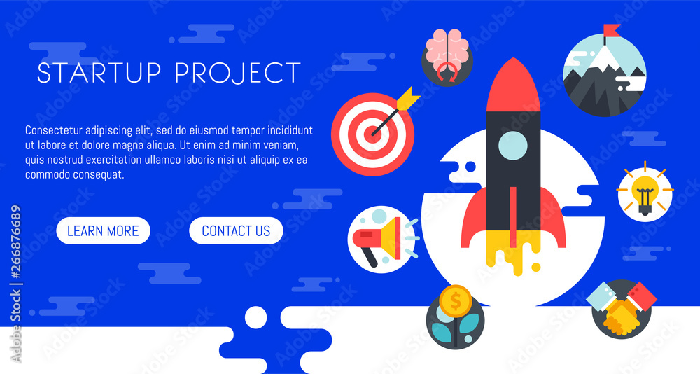 Startup project strategy set of banners vector illustration. Digital marketing, srartup planning analytics. Achieving success. Creative team. Development launch. Website design.