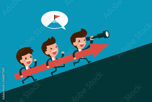 business people moving to reach successful together cartoon