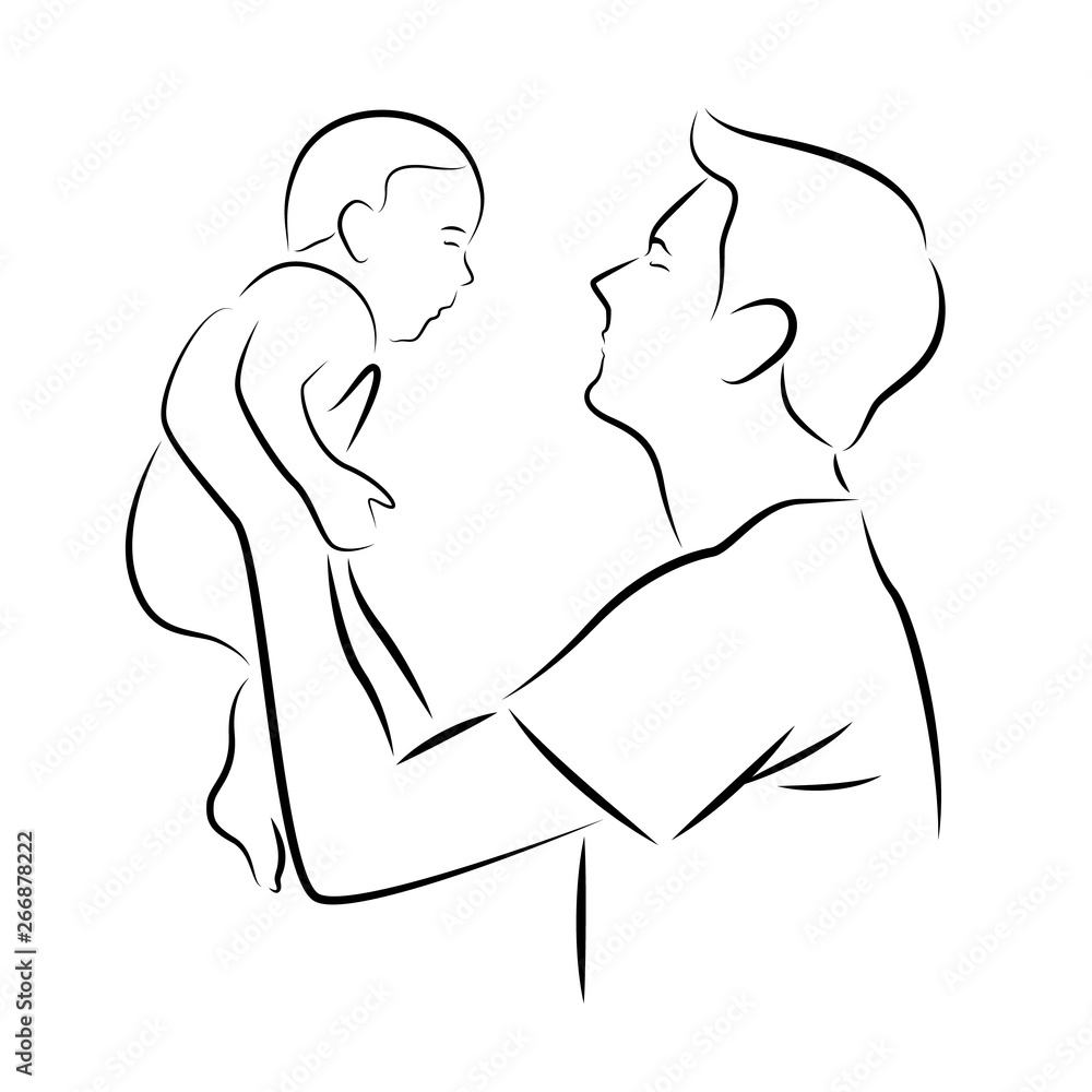 abstract drawing line father carrying a baby vector art design