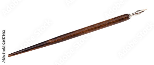 dip pen with sharp steel nib and brown penholder photo
