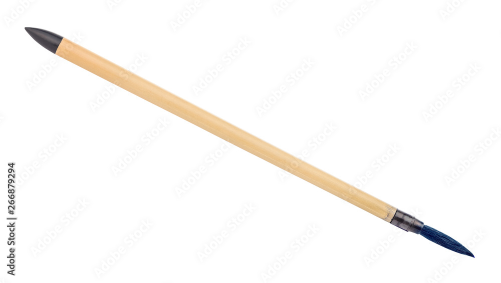 bamboo paint brush with blue colored tip isolated bamboo paint brush with blue colored tip isolated