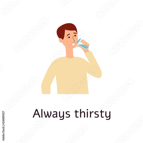 Thirsty man drinking water cartoon style