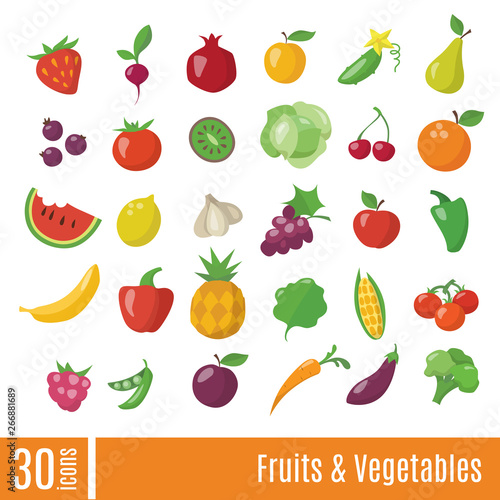 Fototapeta Naklejka Na Ścianę i Meble -  Fruits and Vegetables infographic icons set in flat style