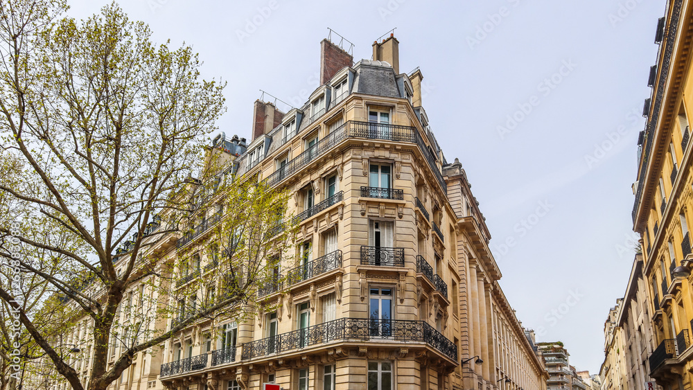 Obraz premium Architecture of Paris France. Facades of a traditional apartment buildings